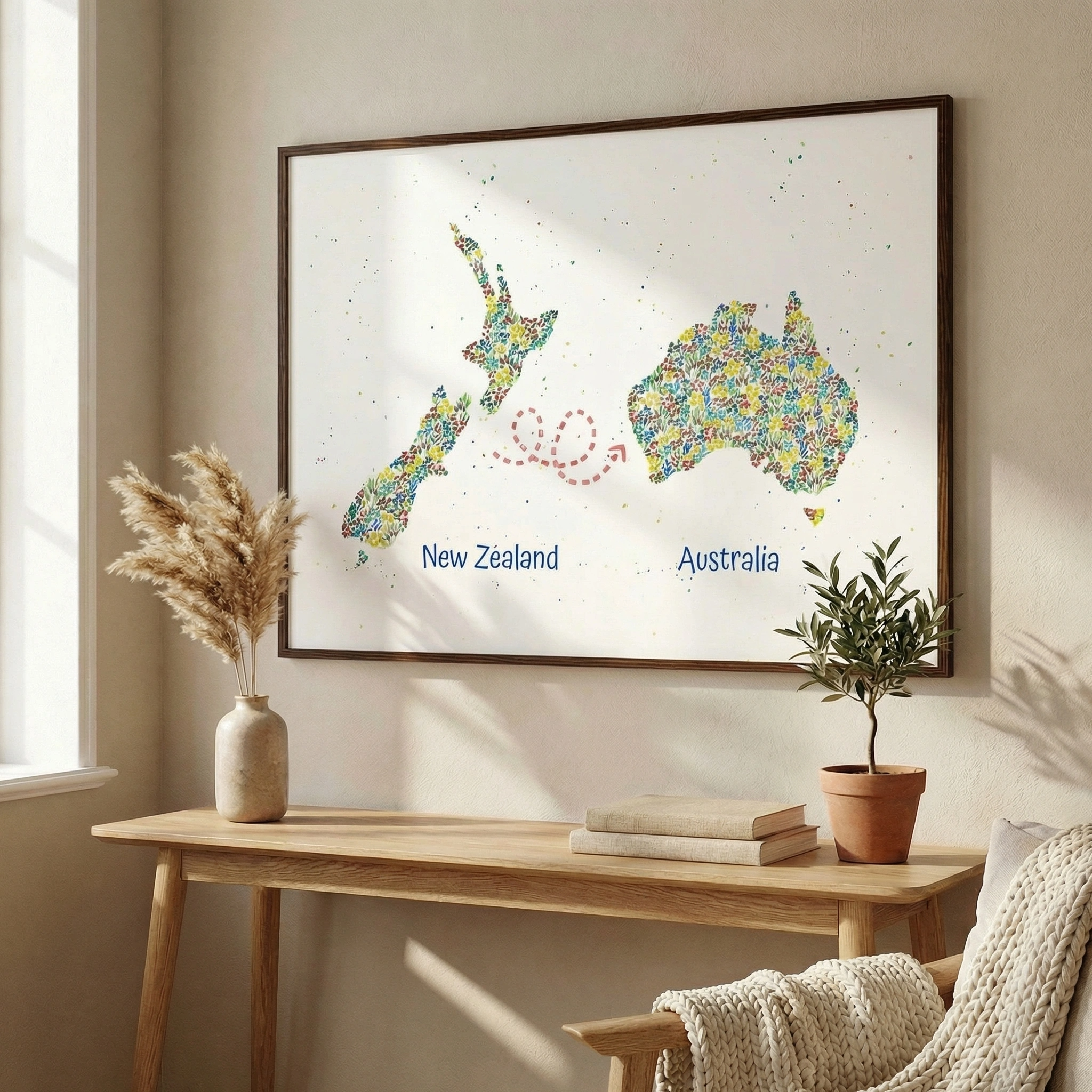 Personalized 2 country Watercolor Map Framed Print - Global families