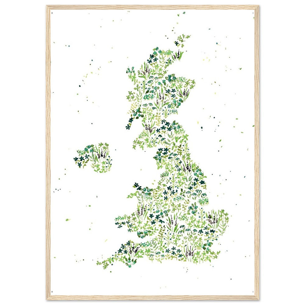 Thumbnail: Watercolor UK Map Framed Poster - Custom Flower Design