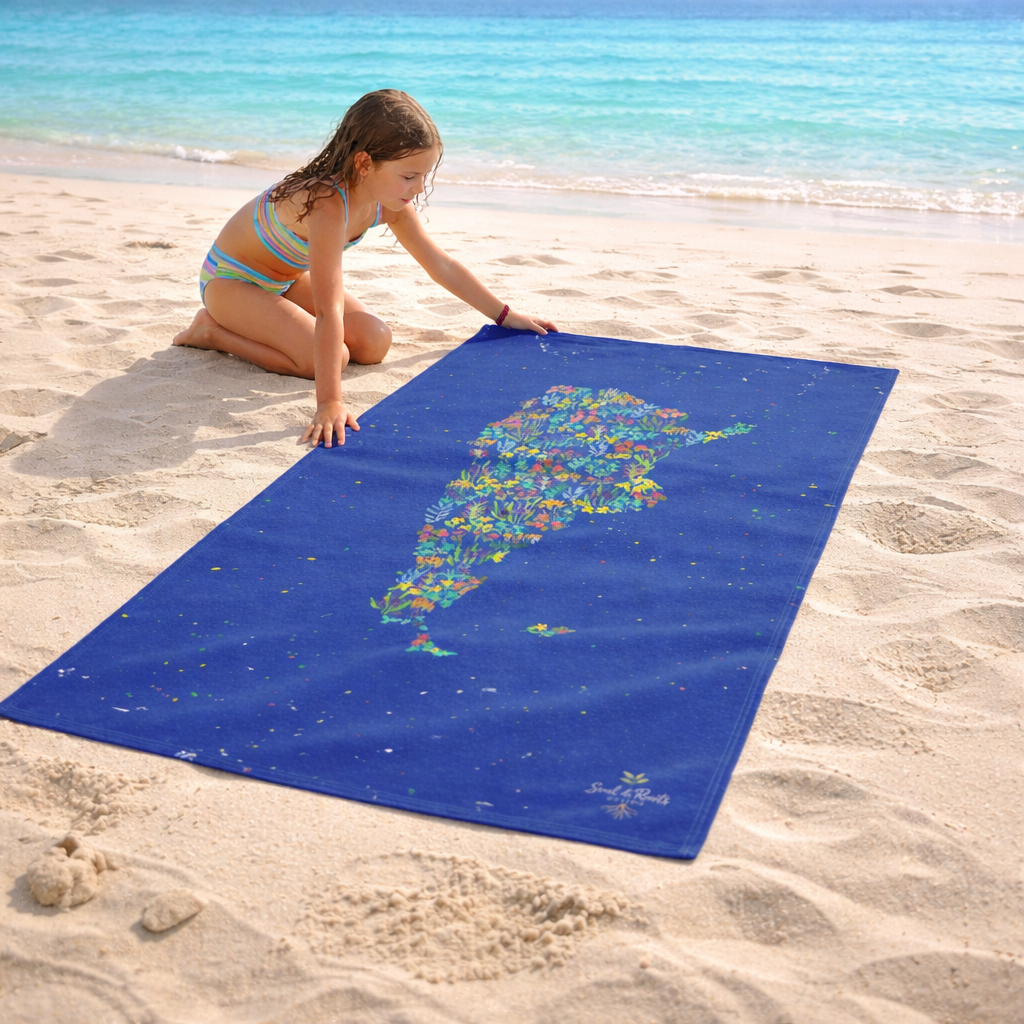Blue Argentina Watercolor Floral Map Towel – Soft, Quick‑Dry & Perfect for Beach