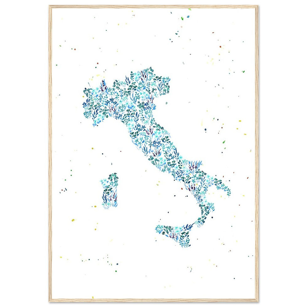 Thumbnail: Italy watercolour Map Framed Poster - Custom Flower Design