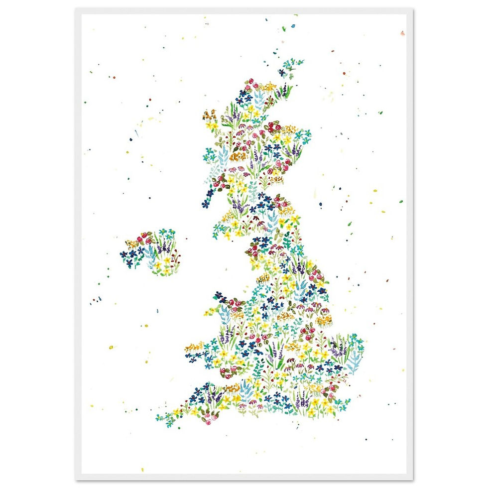 Thumbnail: Watercolor UK Map Framed Poster - Custom Flower Design