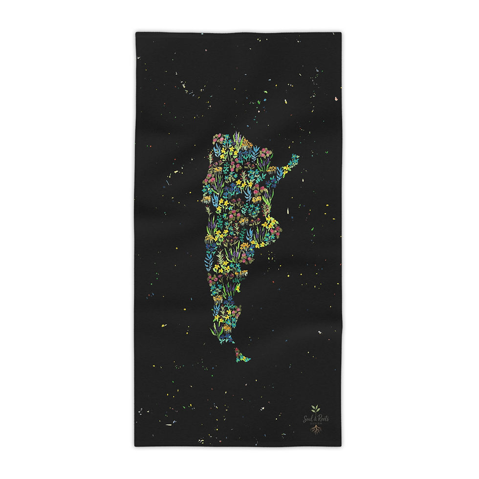 Argentinean Watercolour Map Beach Towel - Black