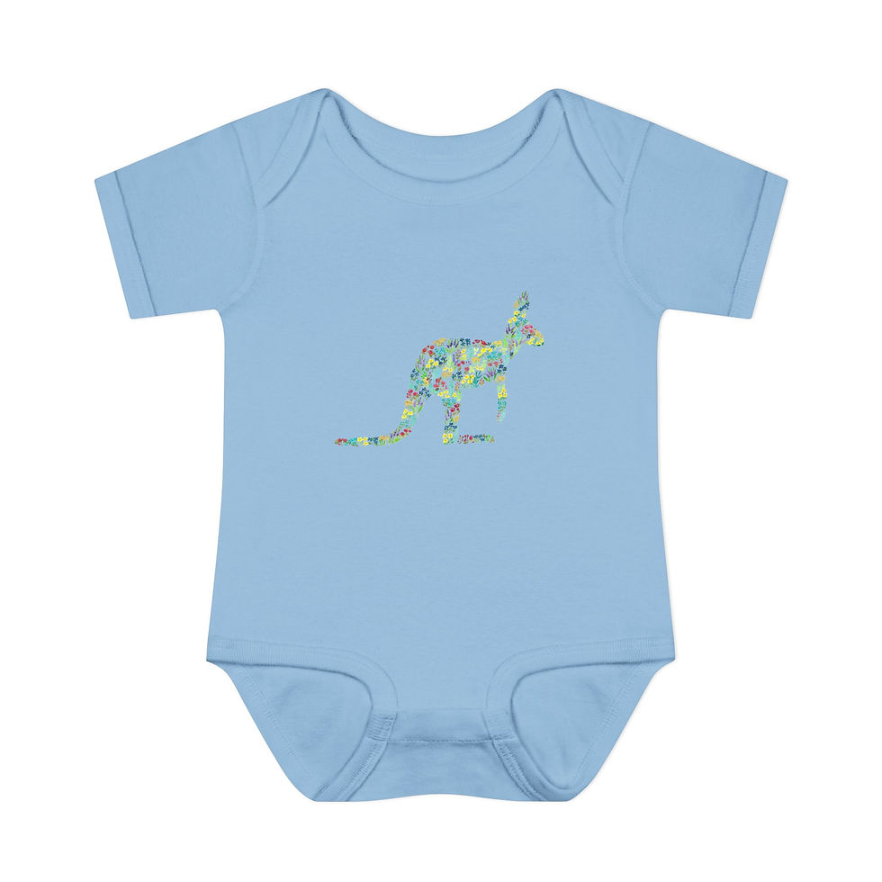 Thumbnail: Baby Bodysuit - Small Flowers Kangaroo Design