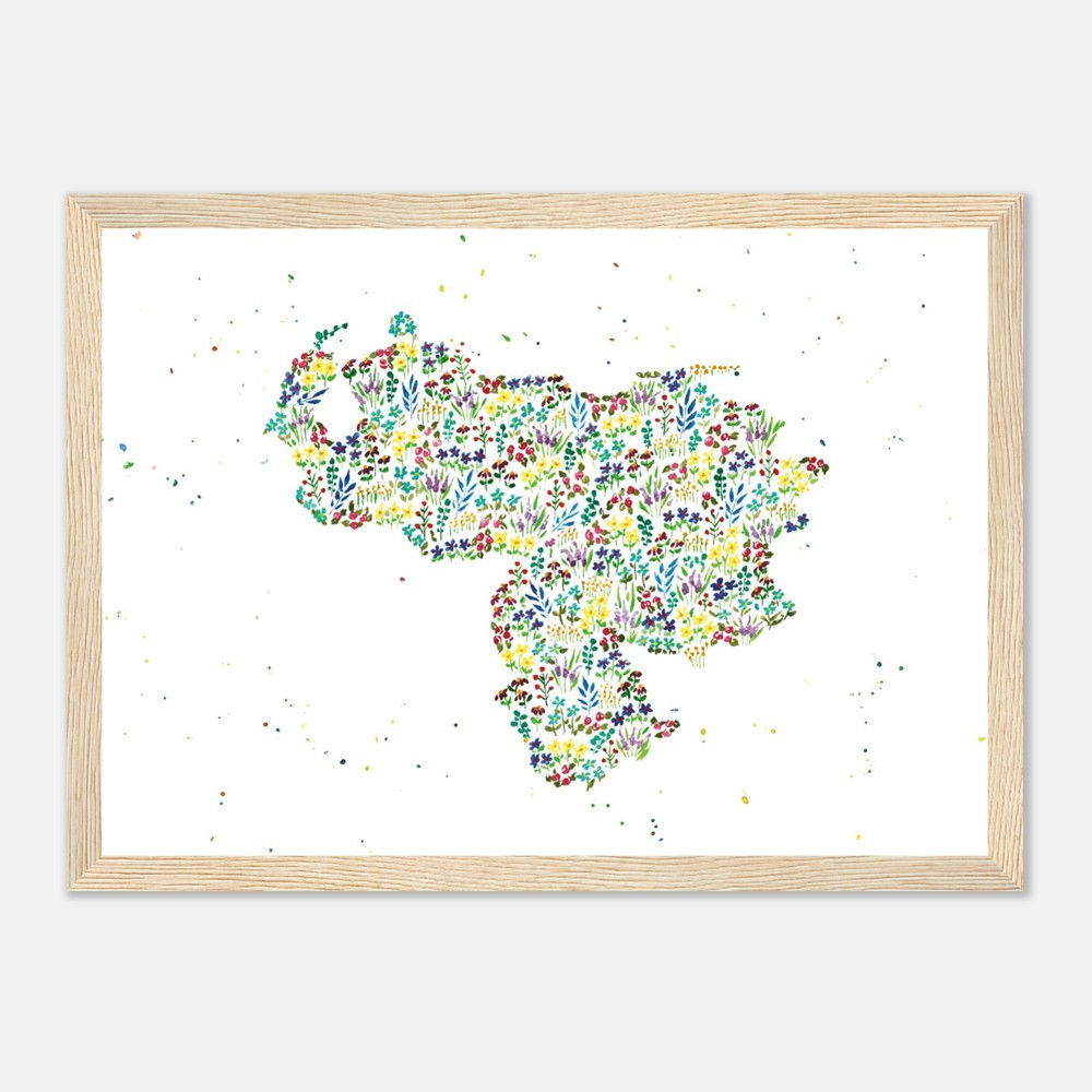 Venezuela Watercolour Map Matte Paper Wooden Framed Poster