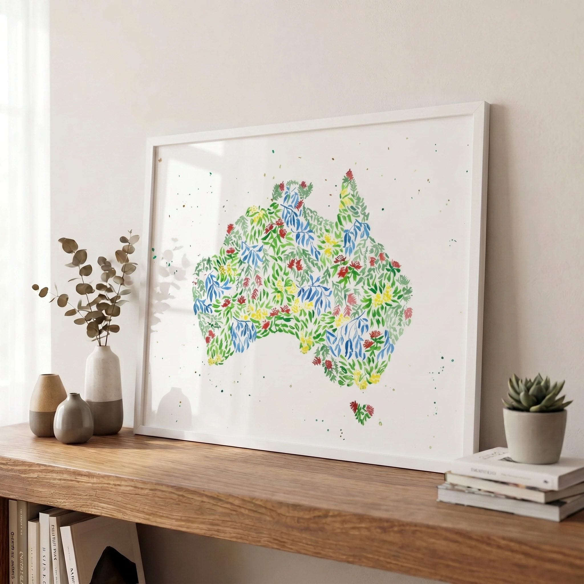 Watercolour Australia Map Art – Floral Print, Citizenship Gift