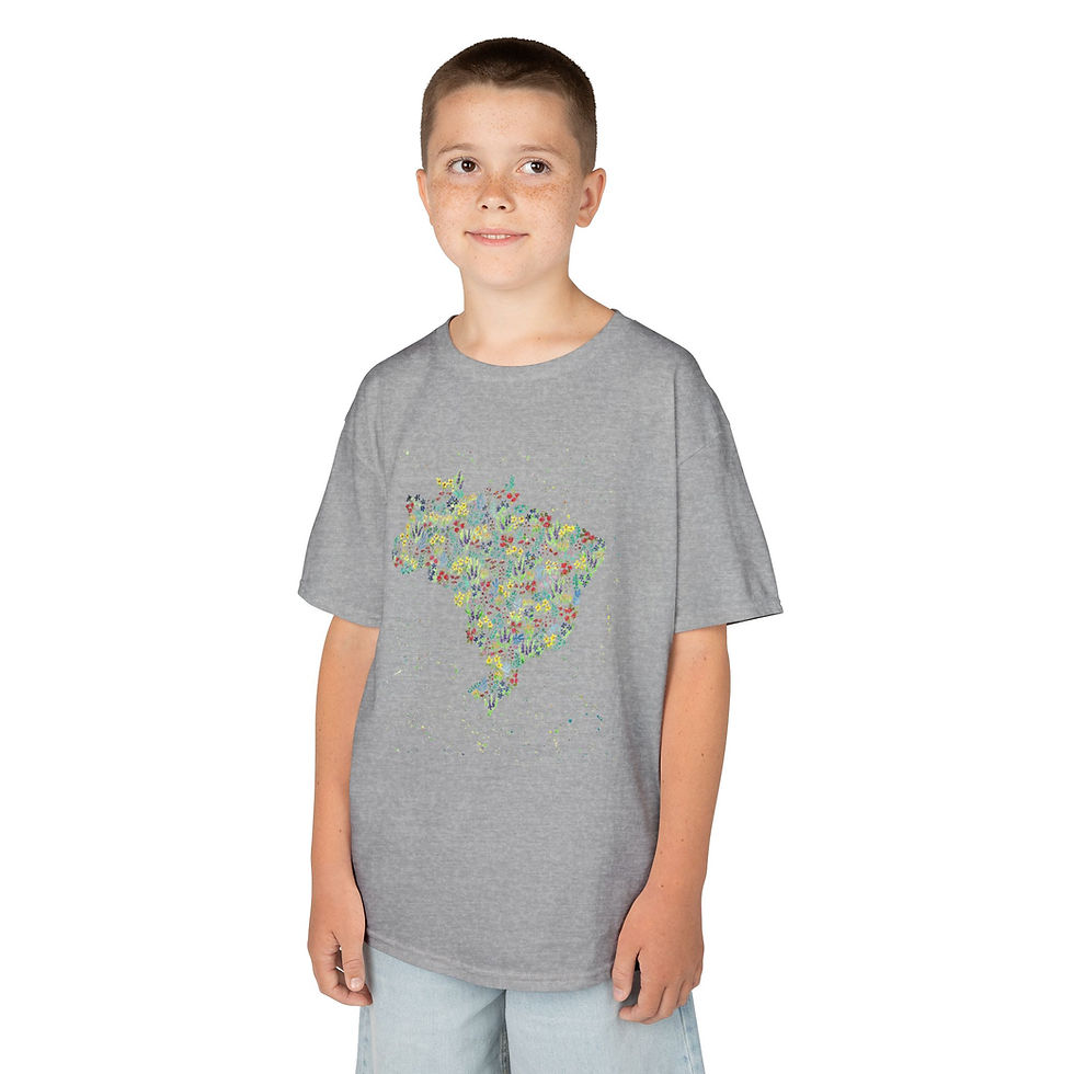 Thumbnail: Brazil multicolour in watercolour flowers - Kids Tee 