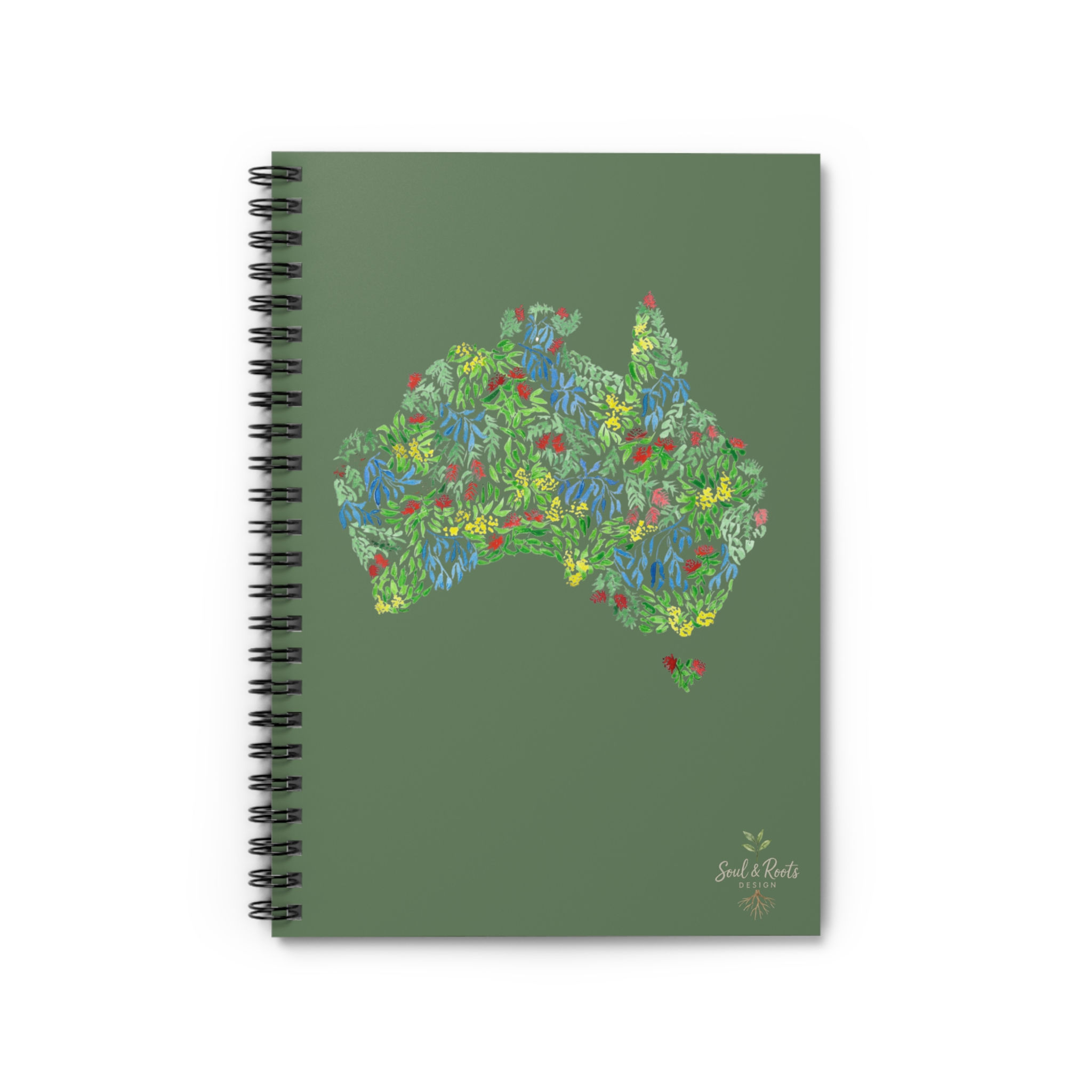 Green Australian Flora Map Spiral Notebook — Perfect travel gift