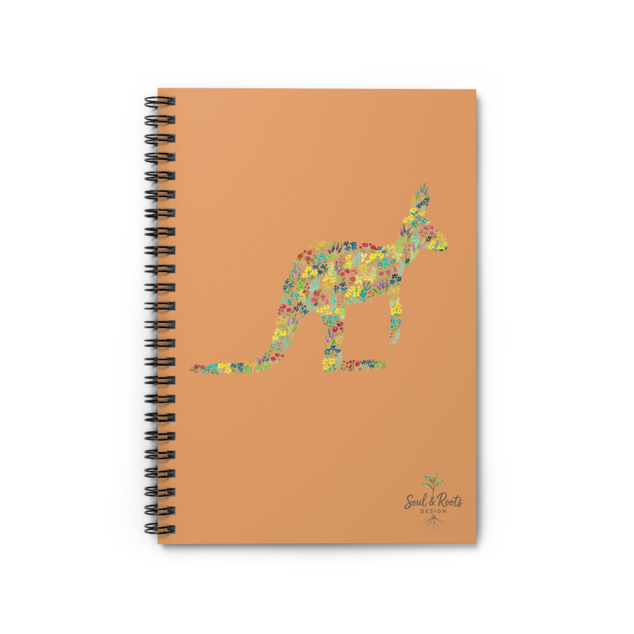 Kangaroo Watercolor Spiral Notebook — Colorful Floral Ruled Journal