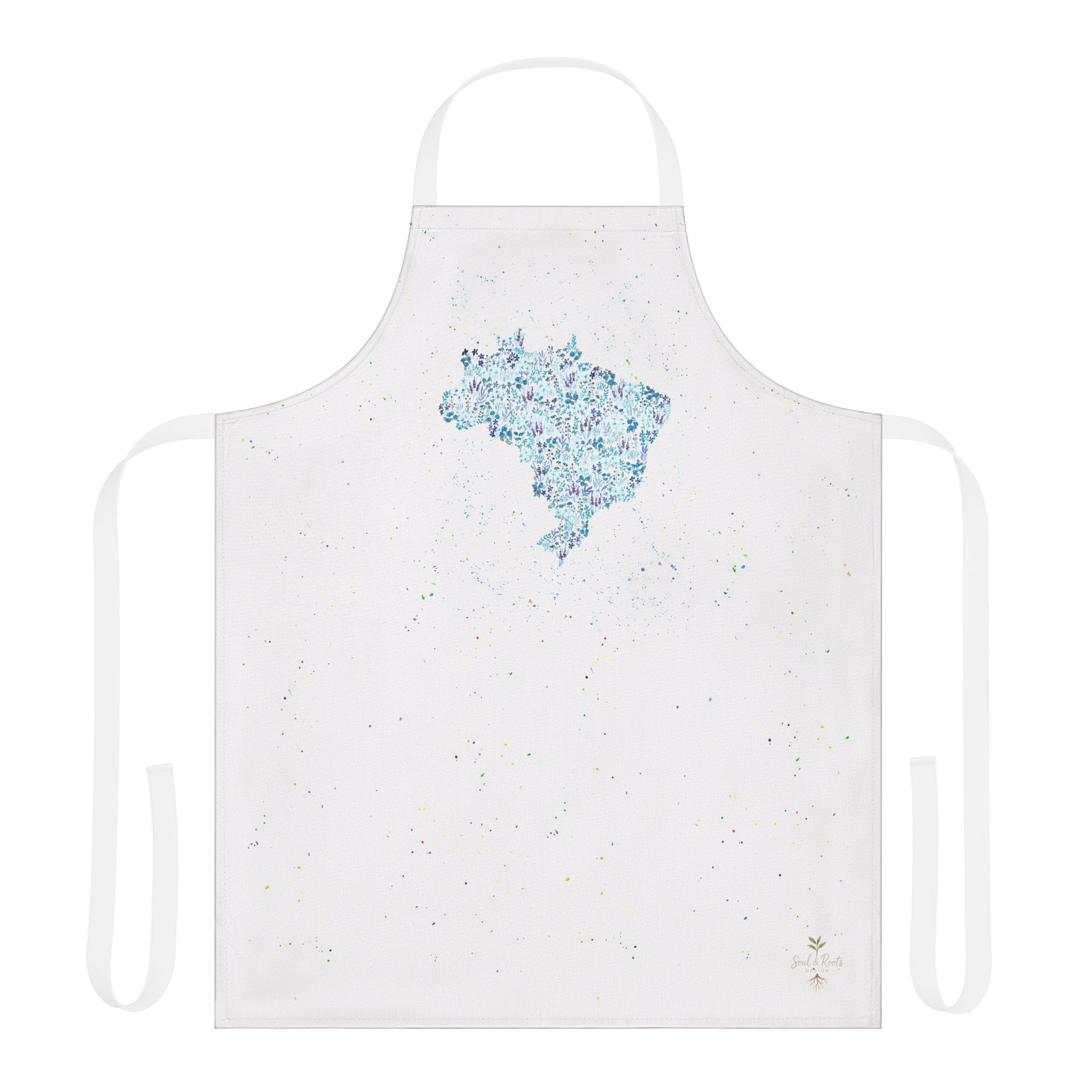 Brazil Watercolour Blue Map Apron • Brazilian Expat Gift • Long‑Distance Gift