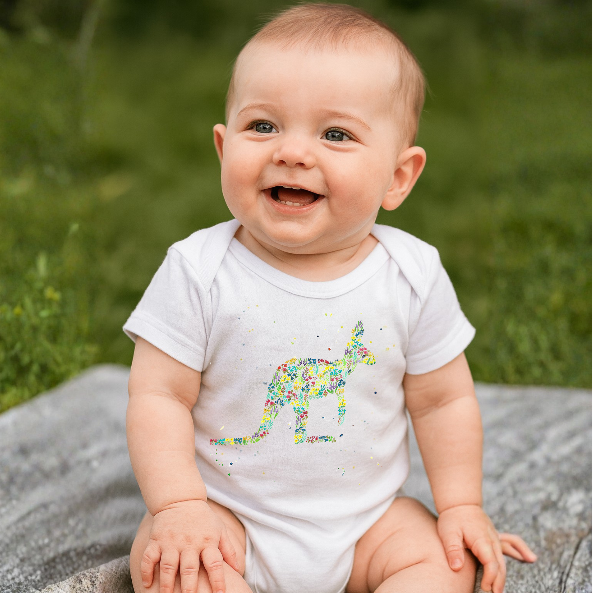Baby Bodysuit - Small Flowers Kangaroo Design