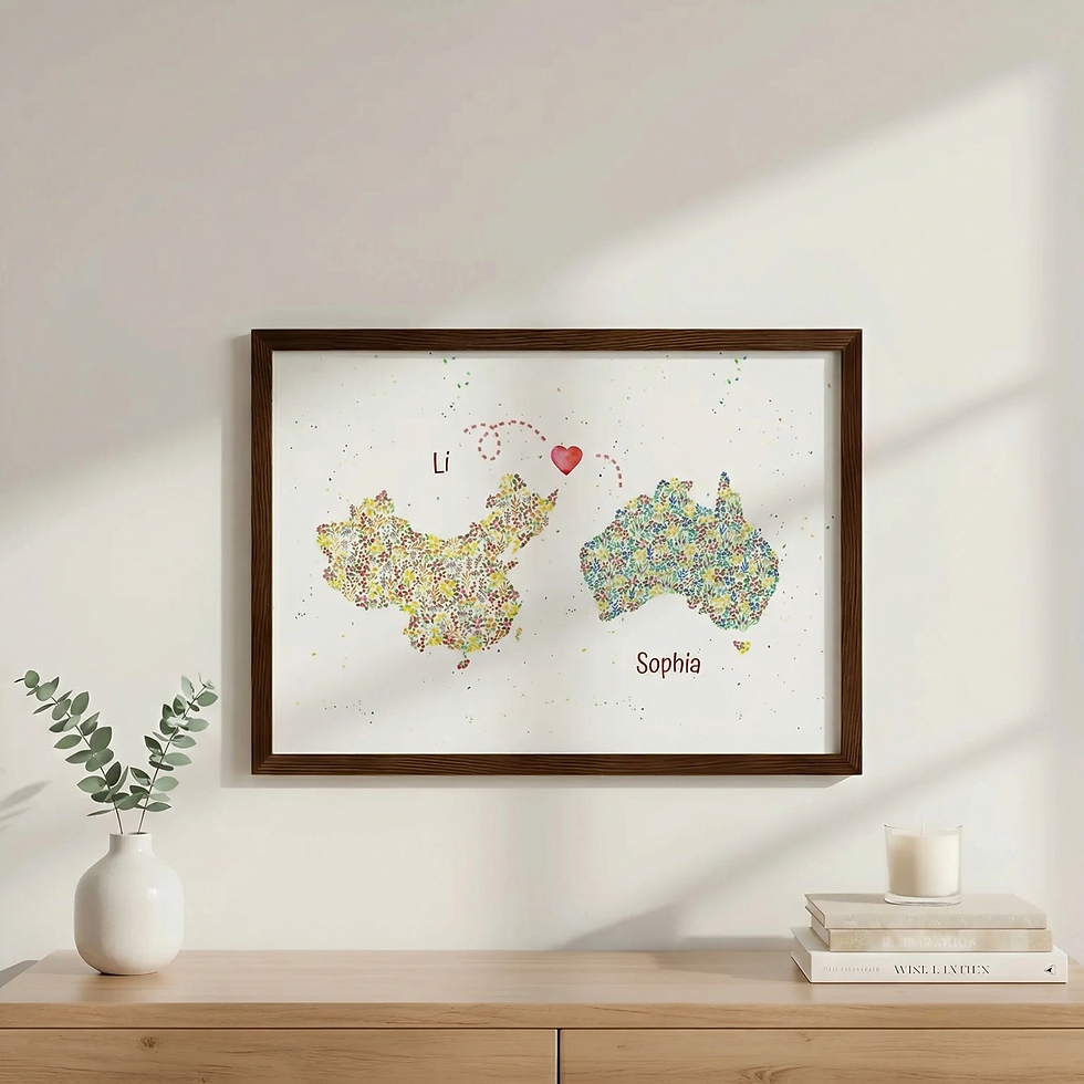 Thumbnail: Personalized 2 country Watercolor Map Framed Print - Wedding gift