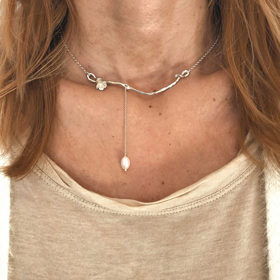 collana argento e perla, collana floreale, artigianale, chic, organico, special gift