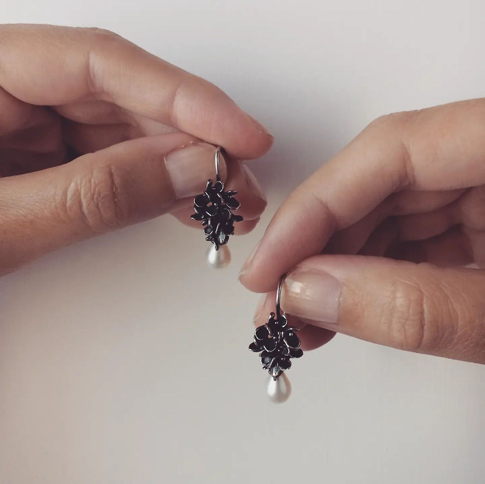 Miniatura: gioielli artigianali, orecchini, argento, perla, perle, fiori, chic, bucolico