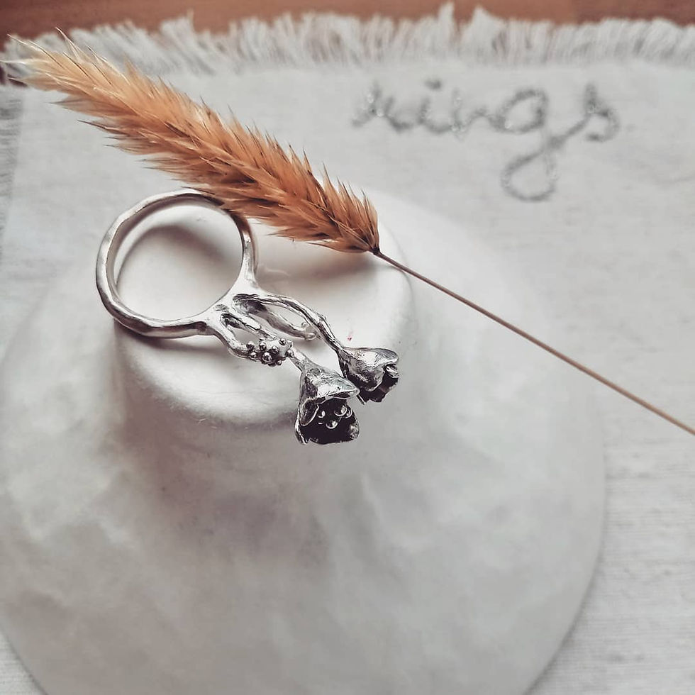 Miniatura: gioielli artigianali, anello, argento, pistilli, chic, bucolic