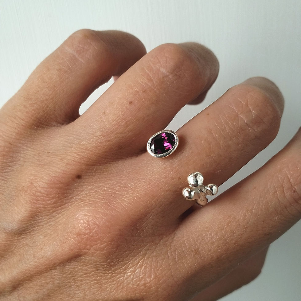 Miniatura: anello artigianale, argento, pietra, granato, rodolite, chic, flowers