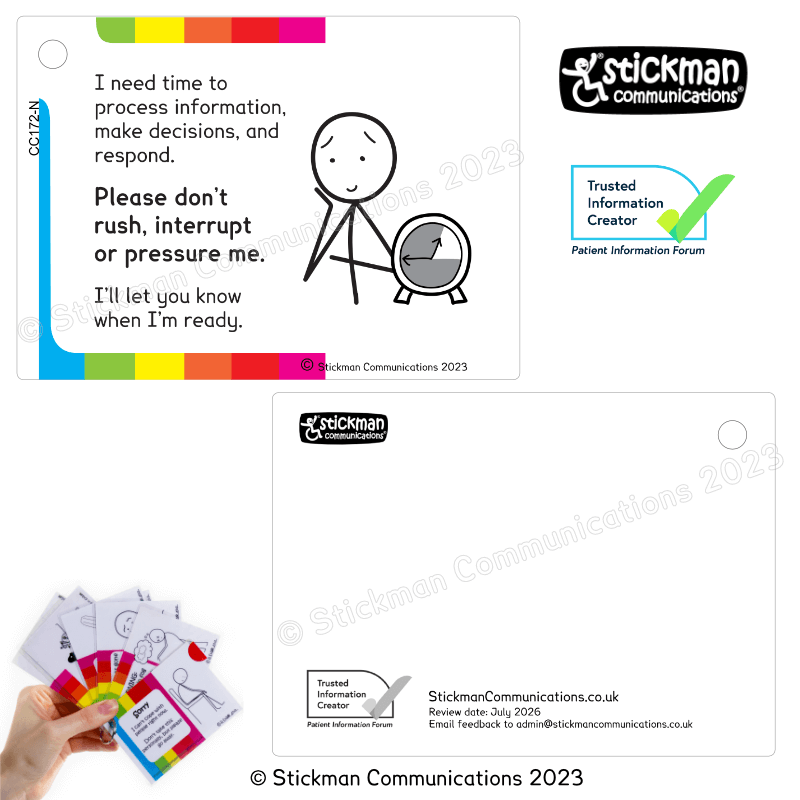 Thumbnail: Both sides of the striped time for decisions card - the back is mostly blank, with PIF TICK and copyright info at the bottom.
