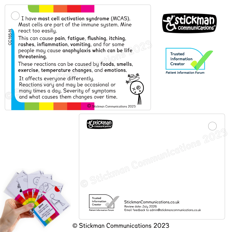 Thumbnail: Both sides of the striped MCAS card - the back is mostly blank, with PIF TICK and copyright info at the bottom.