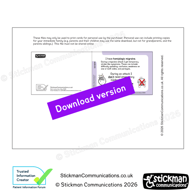 Thumbnail: a copy of the printable hemiplegic migraine card file - but with a big purple 'download' banner across the middle