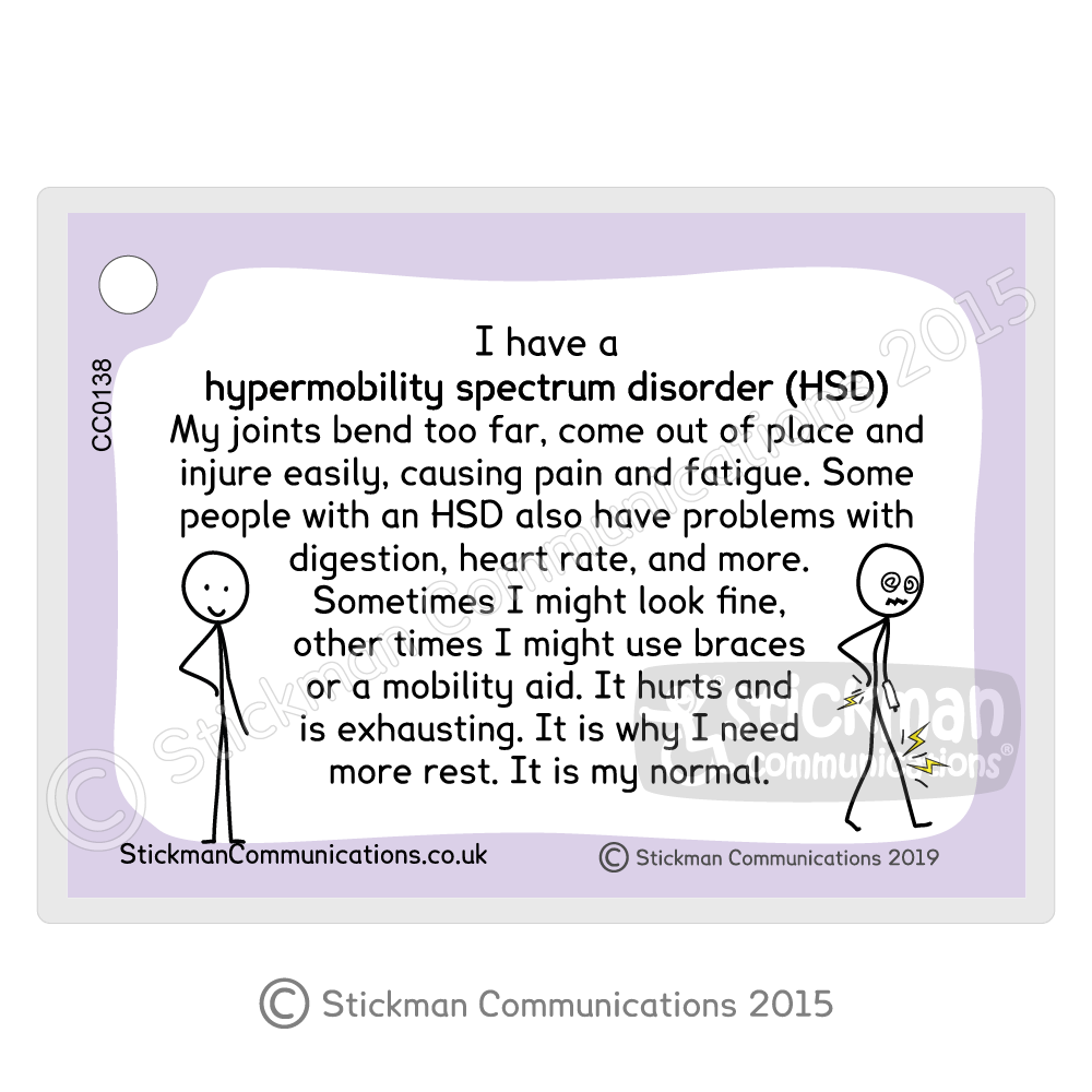 hypermobility spectrum disorder card with purple border. See product description for full text.