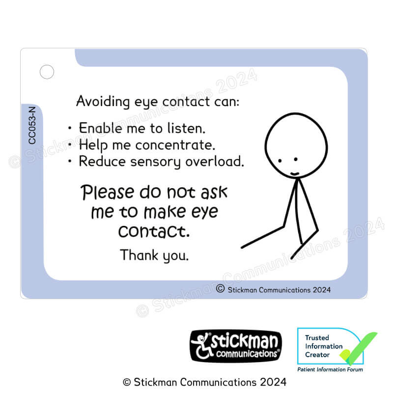no eye contact card with blue border. See description for text.