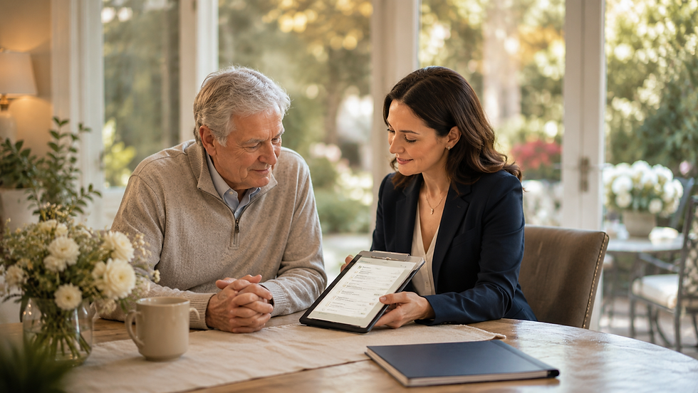 Senior man consulting with senior care concierge