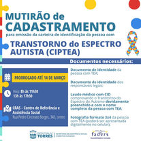 Mutirão de Cadastro para a CIPTEA é Prorrogado até 14 de Março em Torres