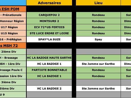 Prochains matchs - WE du 6-7 Décembre