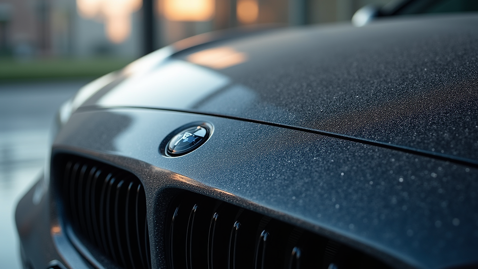 Close-up view of a car hood with glossy ceramic spray coating