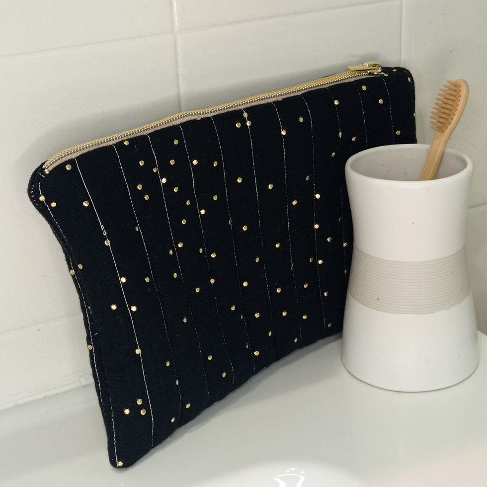 Miniature : trousse de toilette trousse à maquillage matelassée en double gaze coton pois dorés