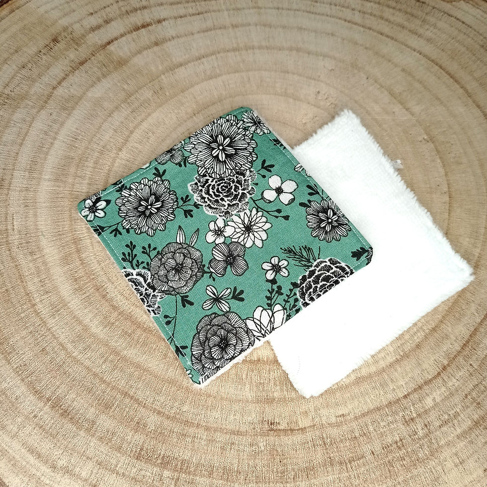 Miniature : lingettes  carrées démaquillantes ultra douces lavables en eponge bambou et coton imprimé fleuri