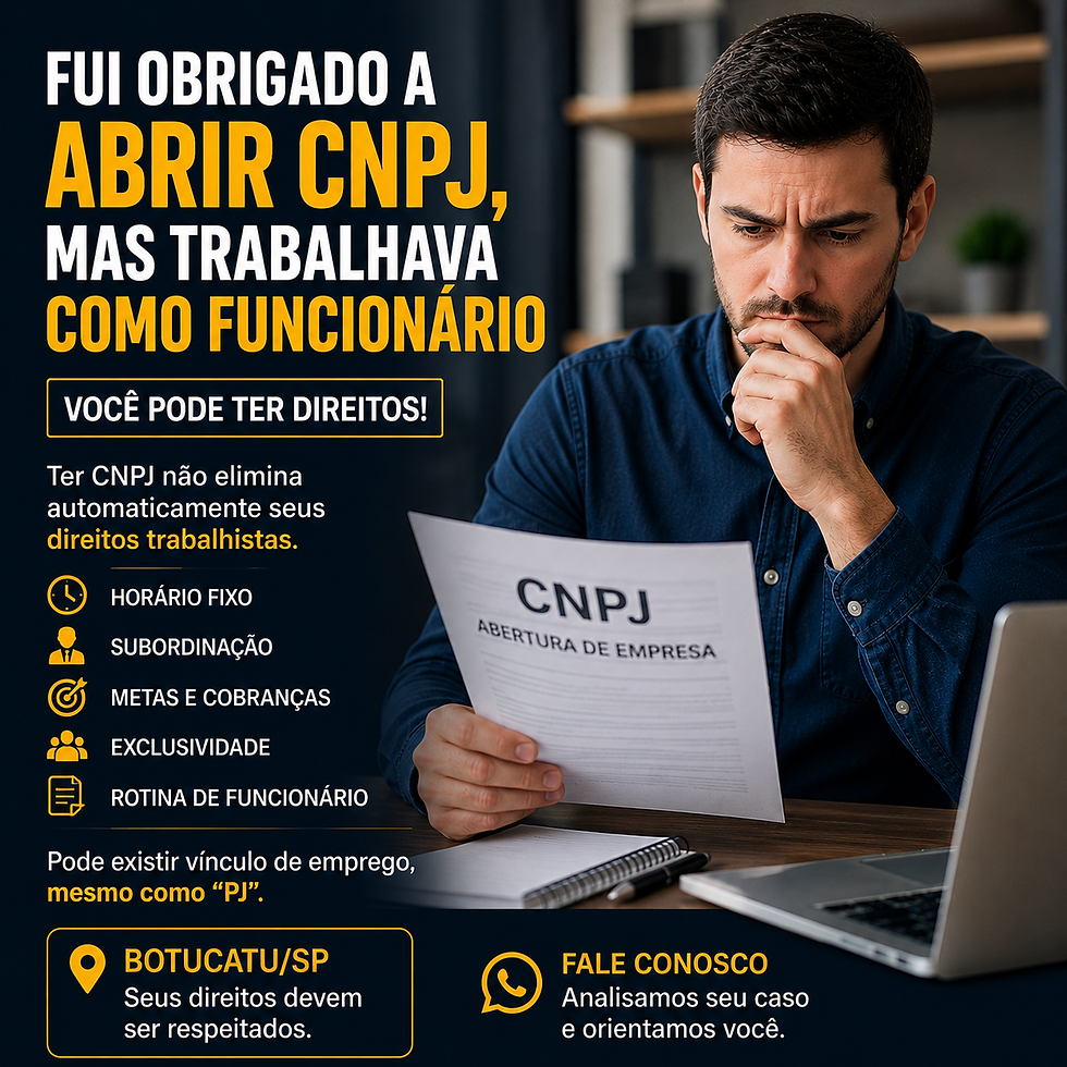 Profissional analisando contrato PJ e documentos trabalhistas em Botucatu SP