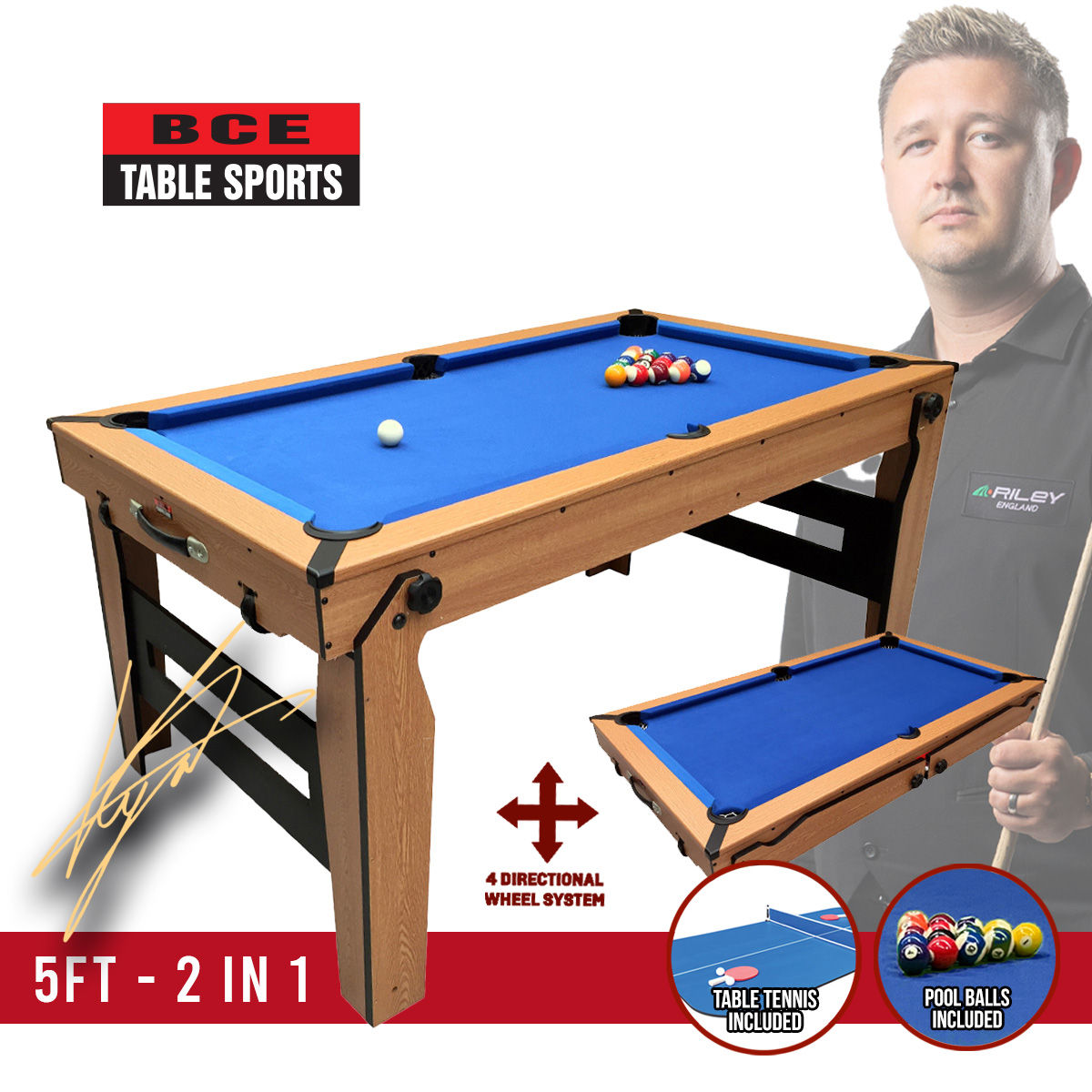 BCE 5Ft 2 in 1 Lay Flat Folding Pool/Table Tennis Table