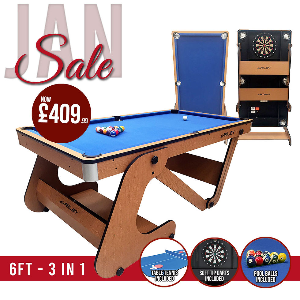 Riley 6Ft Vertical Folding Pool Table with Table Tennis and Dartboard