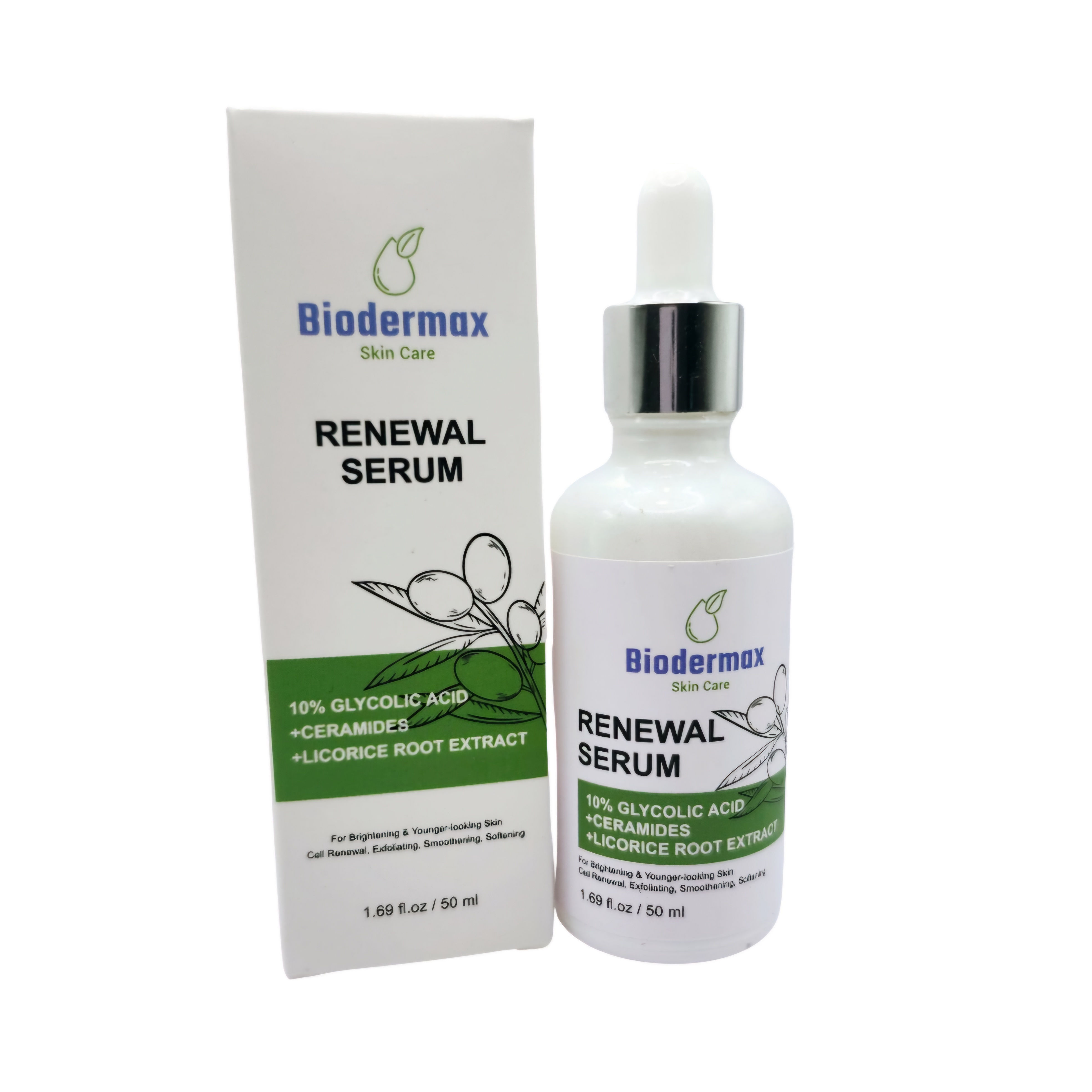 Renewal Serum 10% Glycolic Acid, Ceramides & Licorice Root Extract 50ml ea.