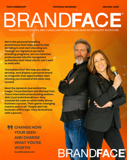 BrandFace motivational graphic with a man and woman, text reads Change Now Your Seen And Change What You're Worth