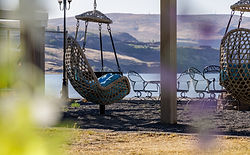 Lakeside relaxation area overlooking Soap Lake at the resort