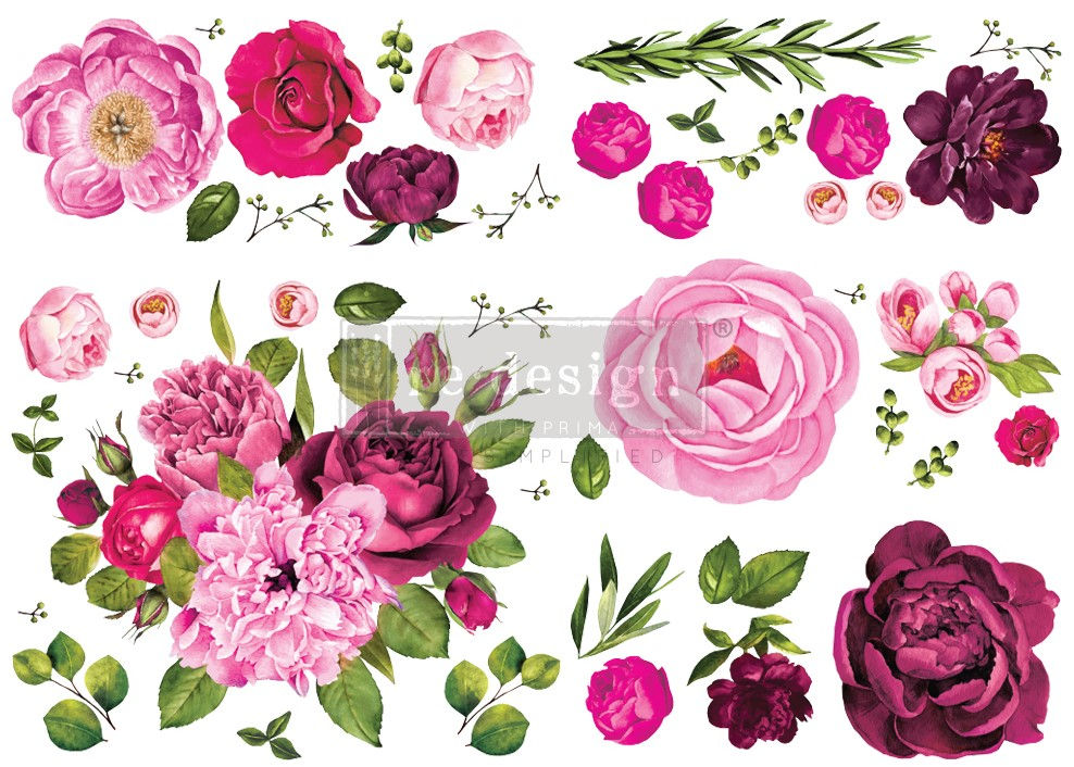 'Lush Floral I' Decor Transfer - Redesign With Prima - 48"x35"