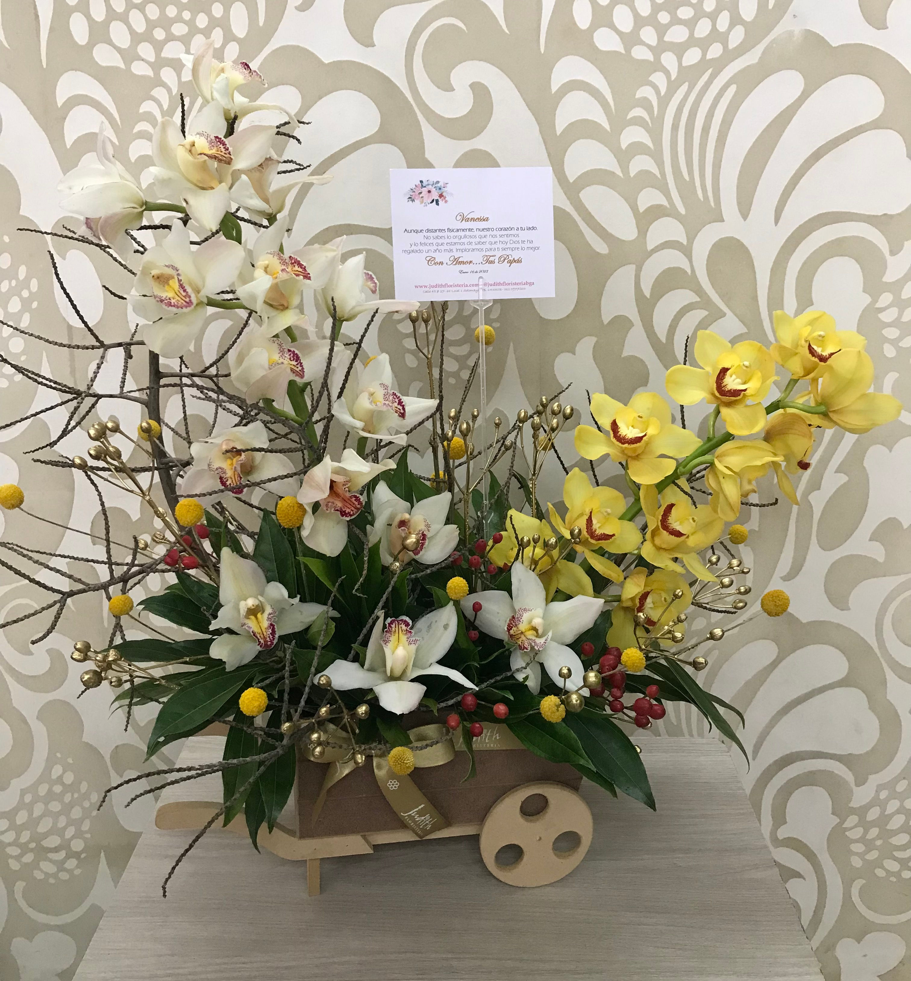 T50- Carretilla con orquídeas