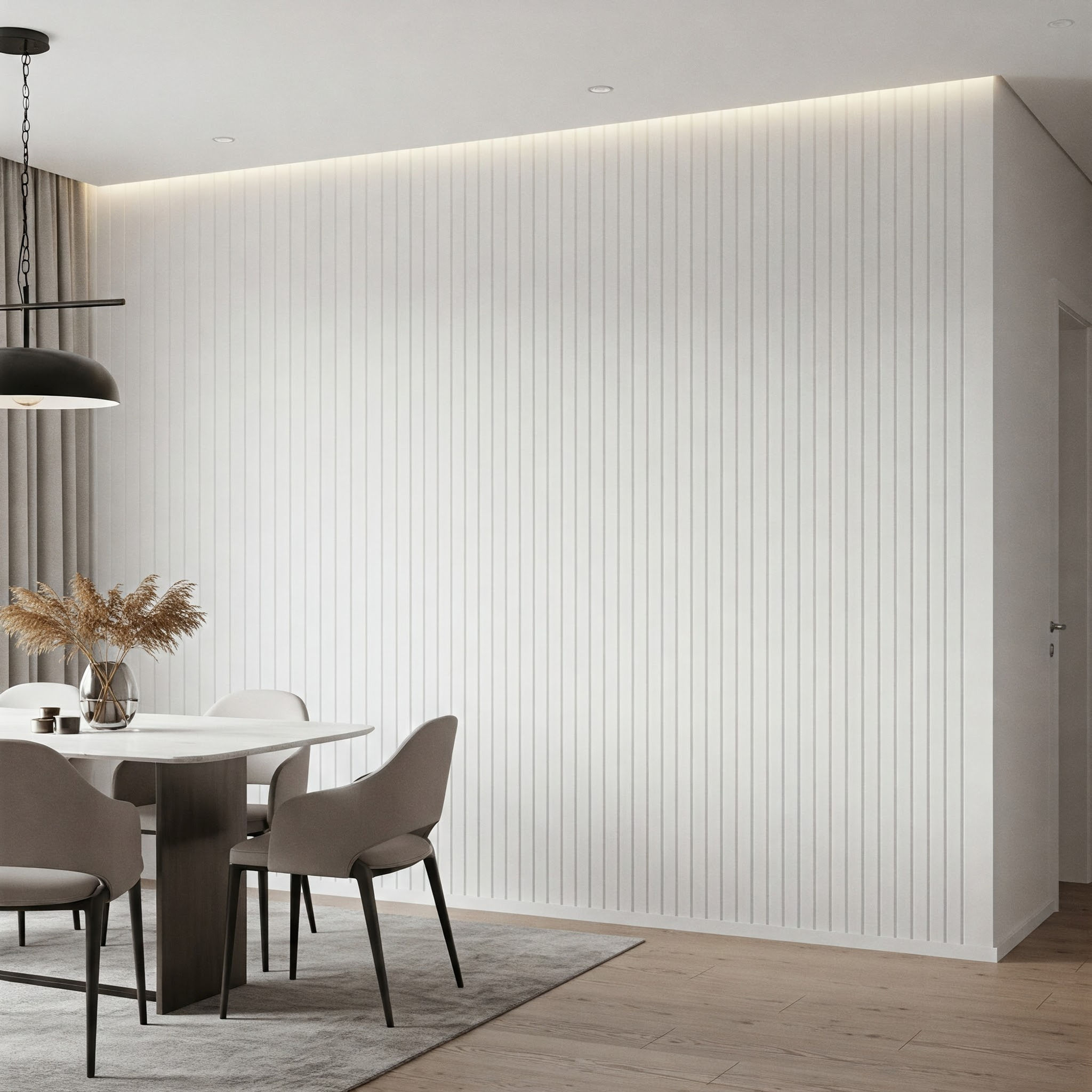 Modern White Fluted Wall Paneling Design for Dining Room