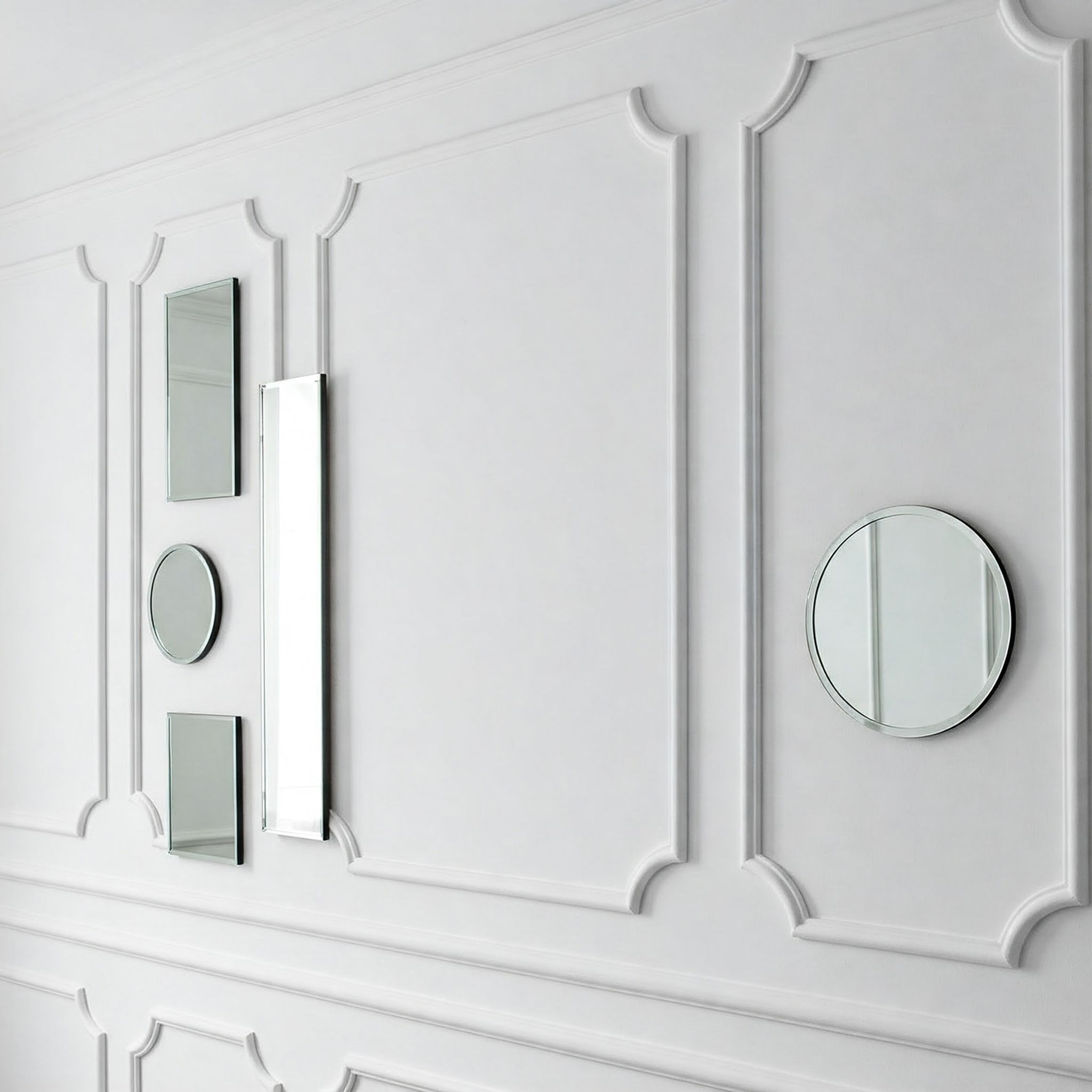 Contemporary White Wall Moulding Design with Mirror Accents