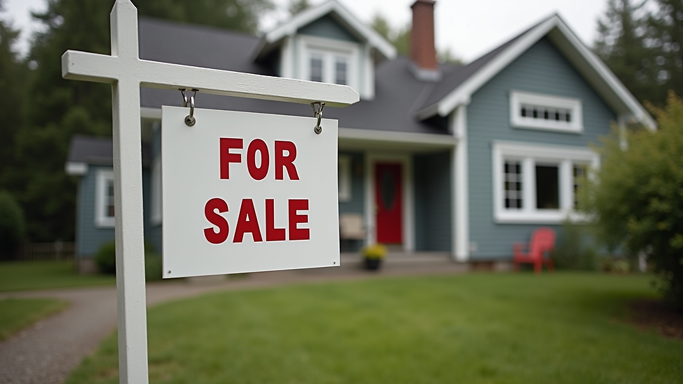 Close-up view of a "For Sale" sign in front of a cozy Shediac home