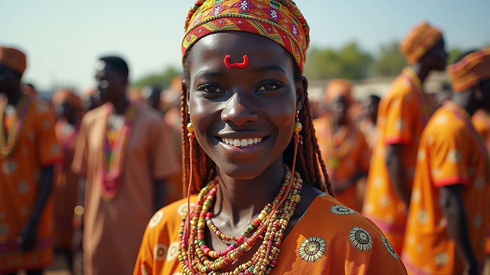 Eye-level view of a traditional Krio festival showcasing colorful attire and cultural expressions