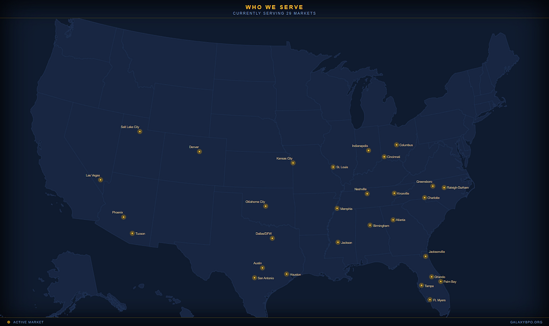 picture of US with active markets forGalaxy BPO network