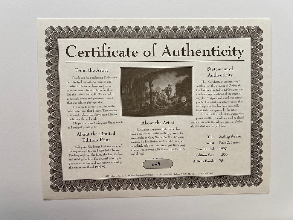 Thumbnail: Peter C. Turner: Stoking the Fire Print | 324/1500 | Mint Never Framed