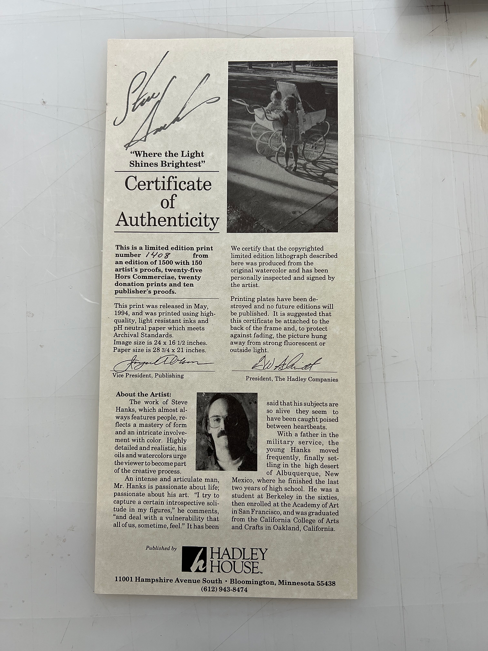 Thumbnail: Steve Hanks: Where the Light Shines the Brightest Print | 1408/1500 | Mint Never