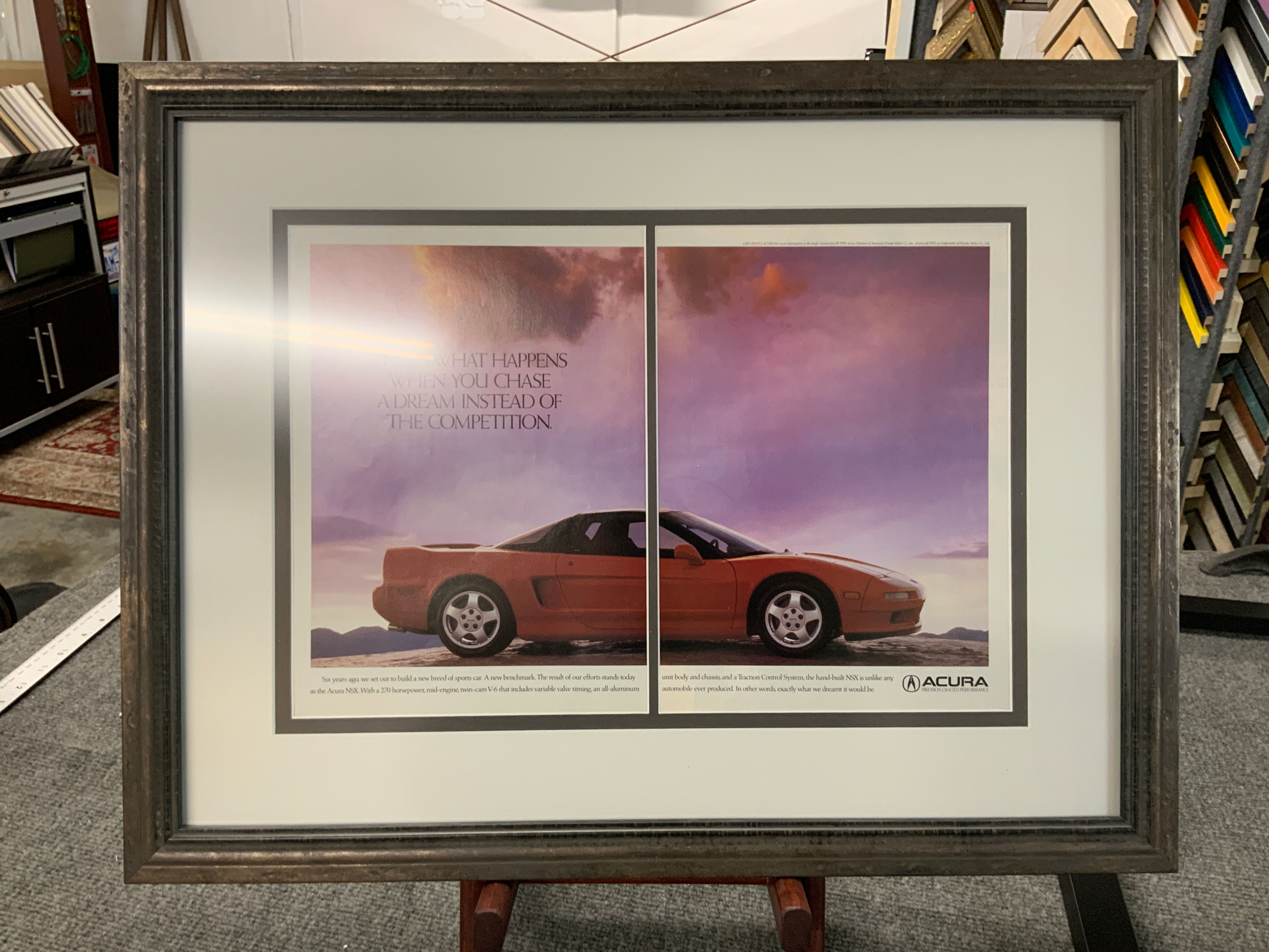 Framed Acura NSX 1990 Vintage 2-Page Print Ad, MTO