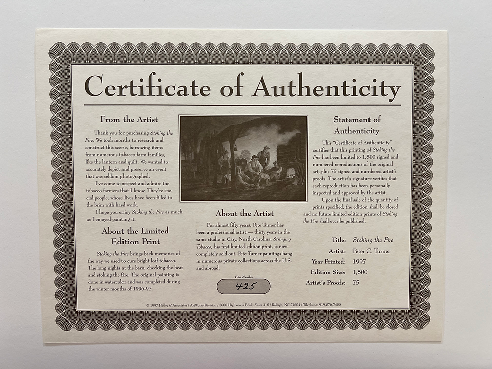 Thumbnail: Peter C. Turner: Stoking the Fire Print | 425/1500 | Mint Never Framed