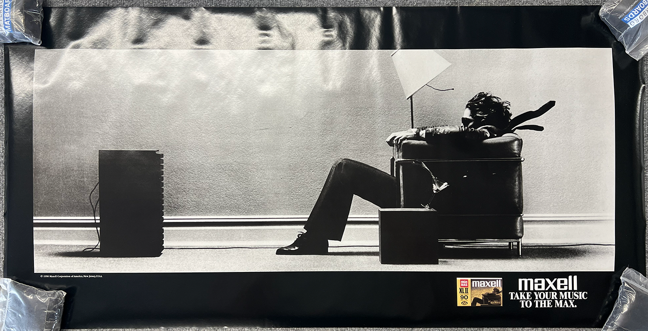 Vintage Maxell Blown Away Man in Chair Poster NOS 1996, Mint