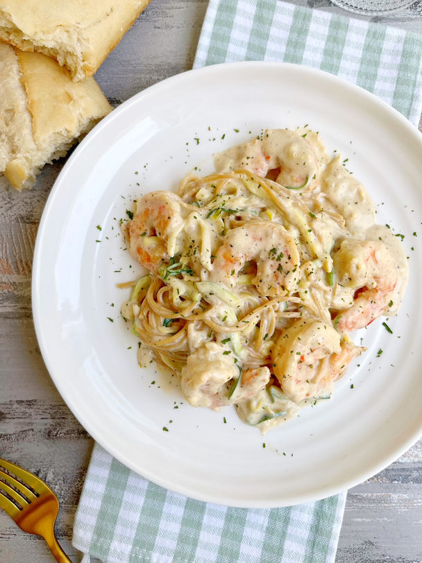 Noodle Zoodle Shrimp Alfredo