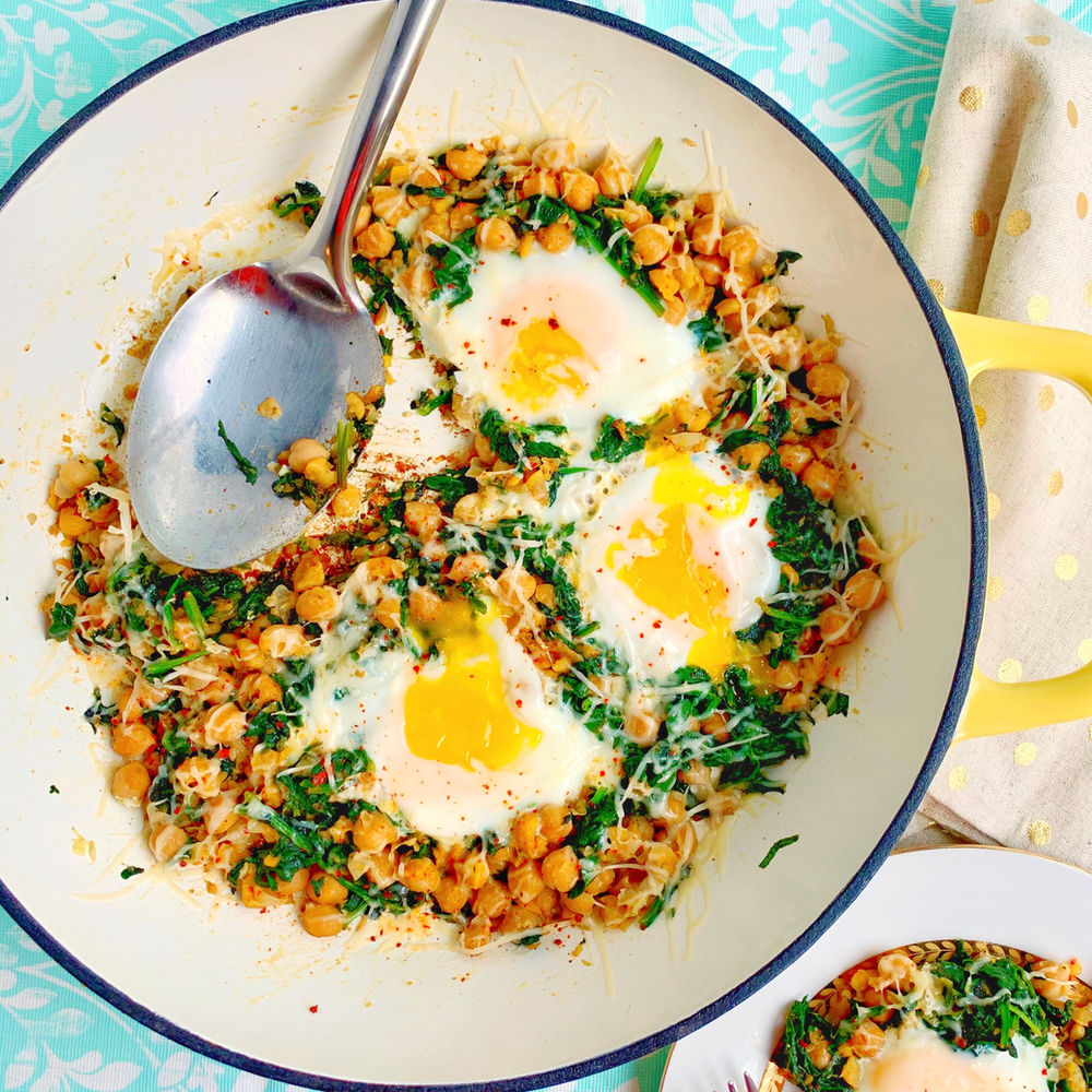 Spinach, Chickpea, and Egg Skillet
